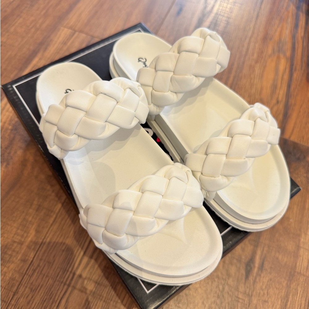 Double Strap White Braided Sandals